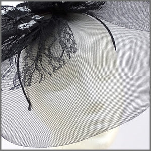 Quirky Black Butterfly Crinoline Hatinator with Feathers & Lace