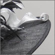 Load image into Gallery viewer, Race Day Feather Hatinator in Black &amp; Silver