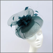 Load image into Gallery viewer, Racing Green Crinoline Feather Fascinator Hat for Special Occasion