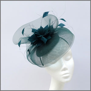 Racing Green Crinoline Feather Fascinator Hat for Special Occasion