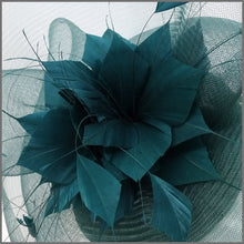 Load image into Gallery viewer, Racing Green Crinoline Feather Flower Fascinator for Race Day