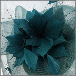 Racing Green Crinoline Feather Flower Fascinator for Race Day