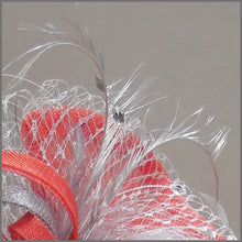 Load image into Gallery viewer, Red &amp; Silver Sinamay Race Day Fascinator with Netting
