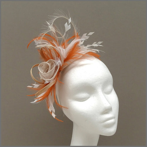 Rose Fascinator Headpiece in Orange, Oyster & Ivory