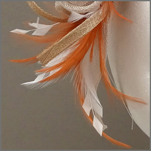 Wedding Guest Fascinator Headpiece in Orange, Oyster & Ivory