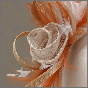 Special Occasion Fascinator Headpiece in Orange, Oyster & Ivory
