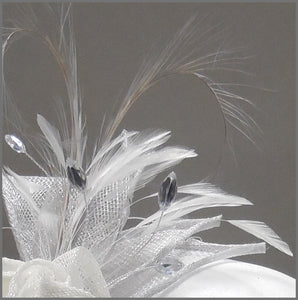 Rose Feather Headpiece in Silver Grey & White