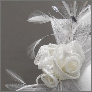 Rose Feather Headpiece in Silver Grey & White