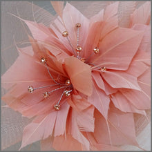Load image into Gallery viewer, Rose Gold Crinoline Feather Flower Hatinator for Race Day