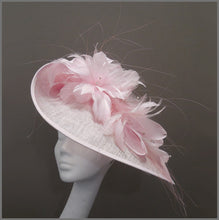 Load image into Gallery viewer, Feather Hatinator in Pale Pink for Ladies Day at Royal Ascot