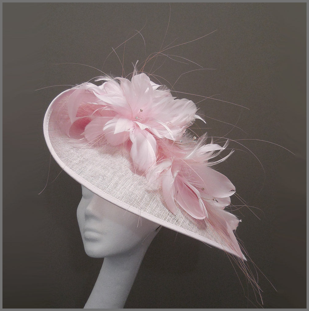 Feather Hatinator in Pale Pink for Ladies Day at Royal Ascot