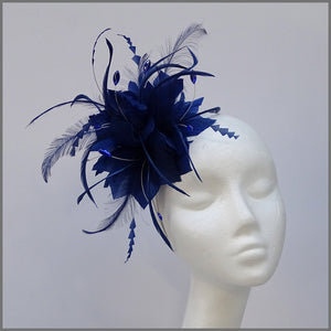 Royal Blue Flower Feather Formal Event Headpiece