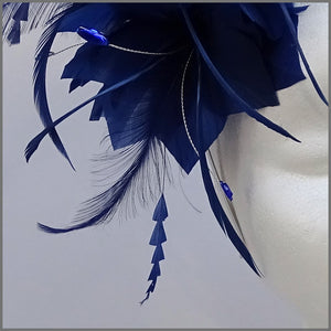 Royal Blue Flower Feather Formal Event Headpiece