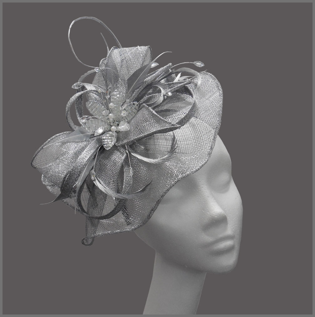 Diamante Silver Hatinator White Mesh Fascinator Hatinator With