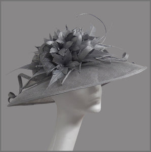 Ladies Derby Day Feather Flower Hat in Silver