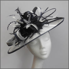 Load image into Gallery viewer, Silver &amp; Navy Feather Hatinator for Ladies Day