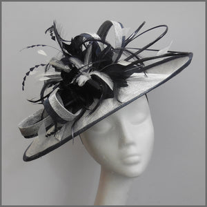 Silver & Navy Feather Hatinator for Ladies Day