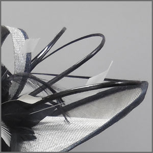 Silver & Navy Feather Hatinator for Ladies Day