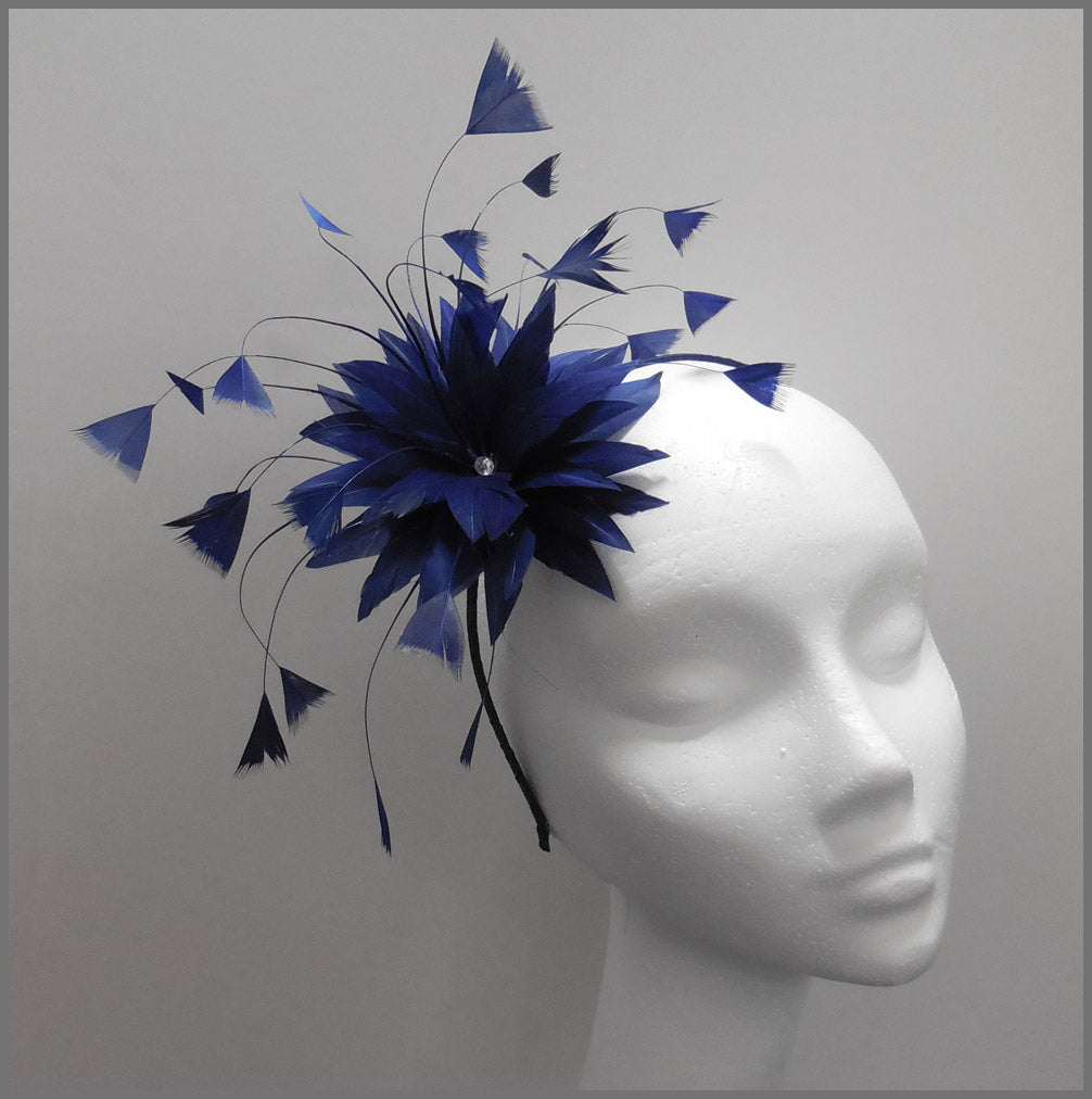 Simple Navy Blue Feather Flower Side Fascinator