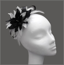 Load image into Gallery viewer, Small Black &amp; White Feather Occasion Fascinator