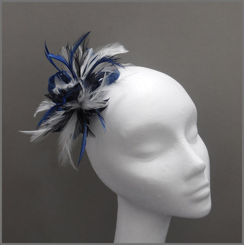 Small Blue & White Feather Occasion Headpiece
