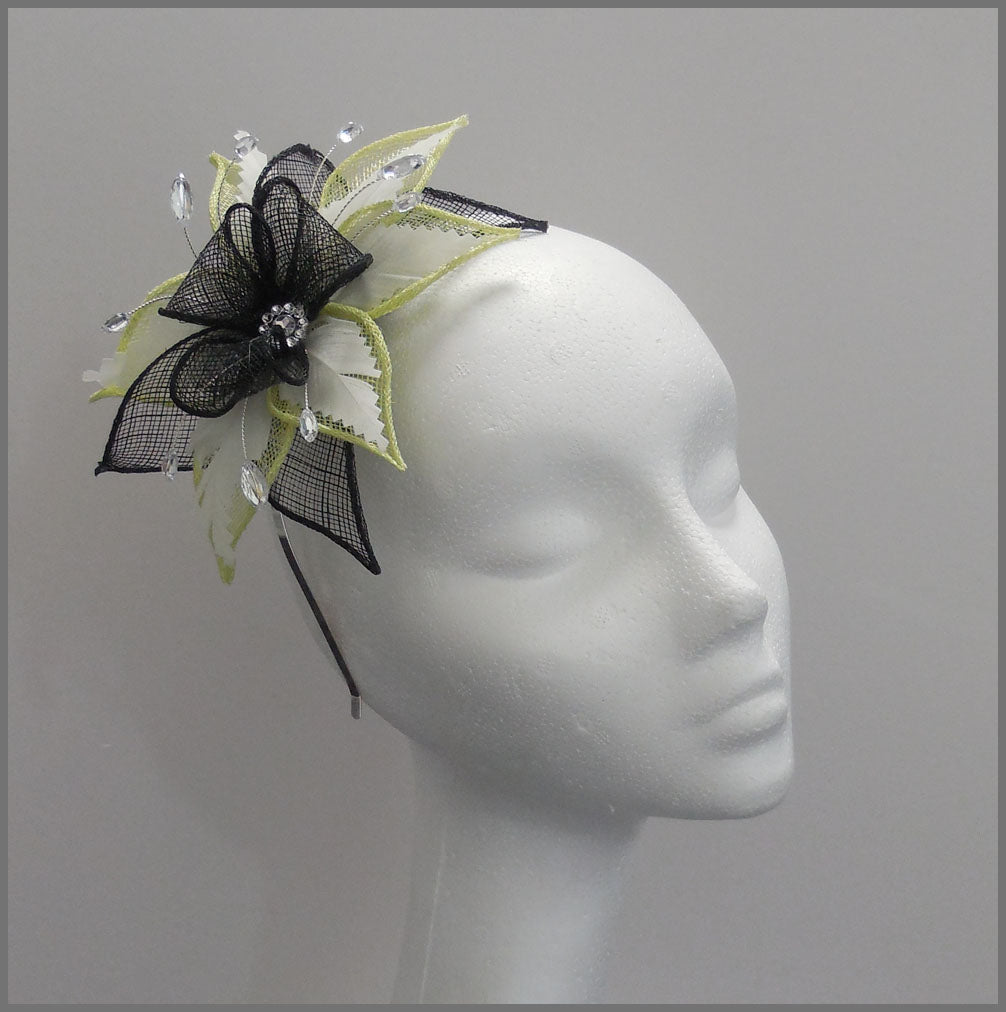 Small Headband Fascinator in Lime, White & Black