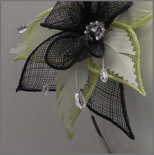 Load image into Gallery viewer, Small Headband Fascinator in Lime, White &amp; Black