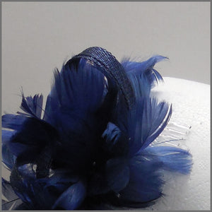 Small Navy Blue Feather Fascinator for Wedding Guest