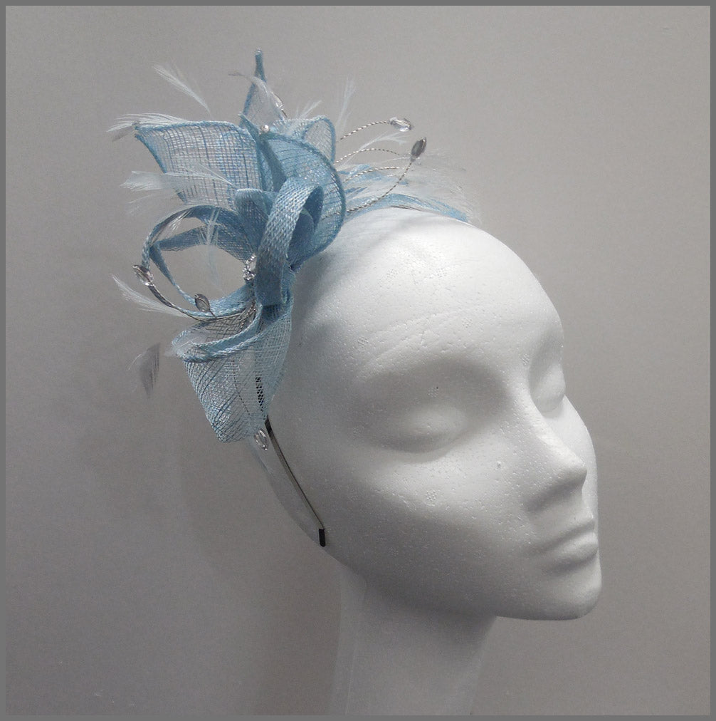 Small Pale Blue Feather Fascinator with Diamanté