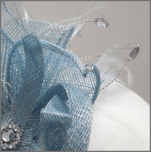 Small Pale Blue Feather Fascinator with Diamanté