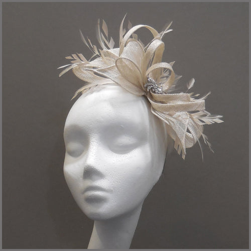 Special Occasion Feather Fascinator in Oyster