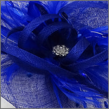 Load image into Gallery viewer, Diamanté Feather Hatinator in Regal Blue