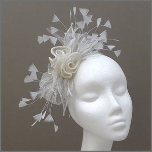 Special Occasion Grey & Ivory Rose Sinamay Fascinator