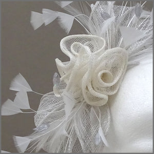 Special Occasion Grey & Ivory Rose Sinamay Headpiece