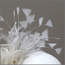 Load image into Gallery viewer, Grey &amp; Ivory Rose Sinamay Race Day Fascinator