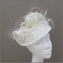 Load image into Gallery viewer, Special Occasion Ivory Hatinator with Netting &amp; Feathers