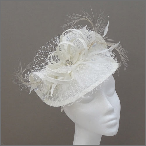 Special Occasion Ivory Hatinator with Netting & Feathers
