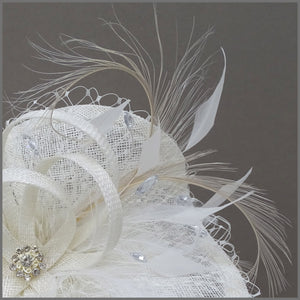 Ivory Hatinator with Netting & Feathers for Wedding