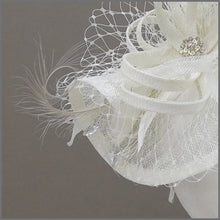 Load image into Gallery viewer, Ivory Hatinator with Netting &amp; Feathers on a Headband