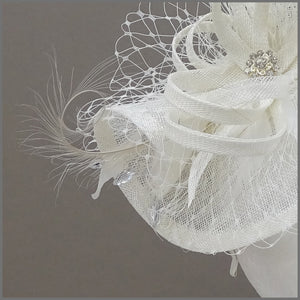 Ivory Hatinator with Netting & Feathers on a Headband