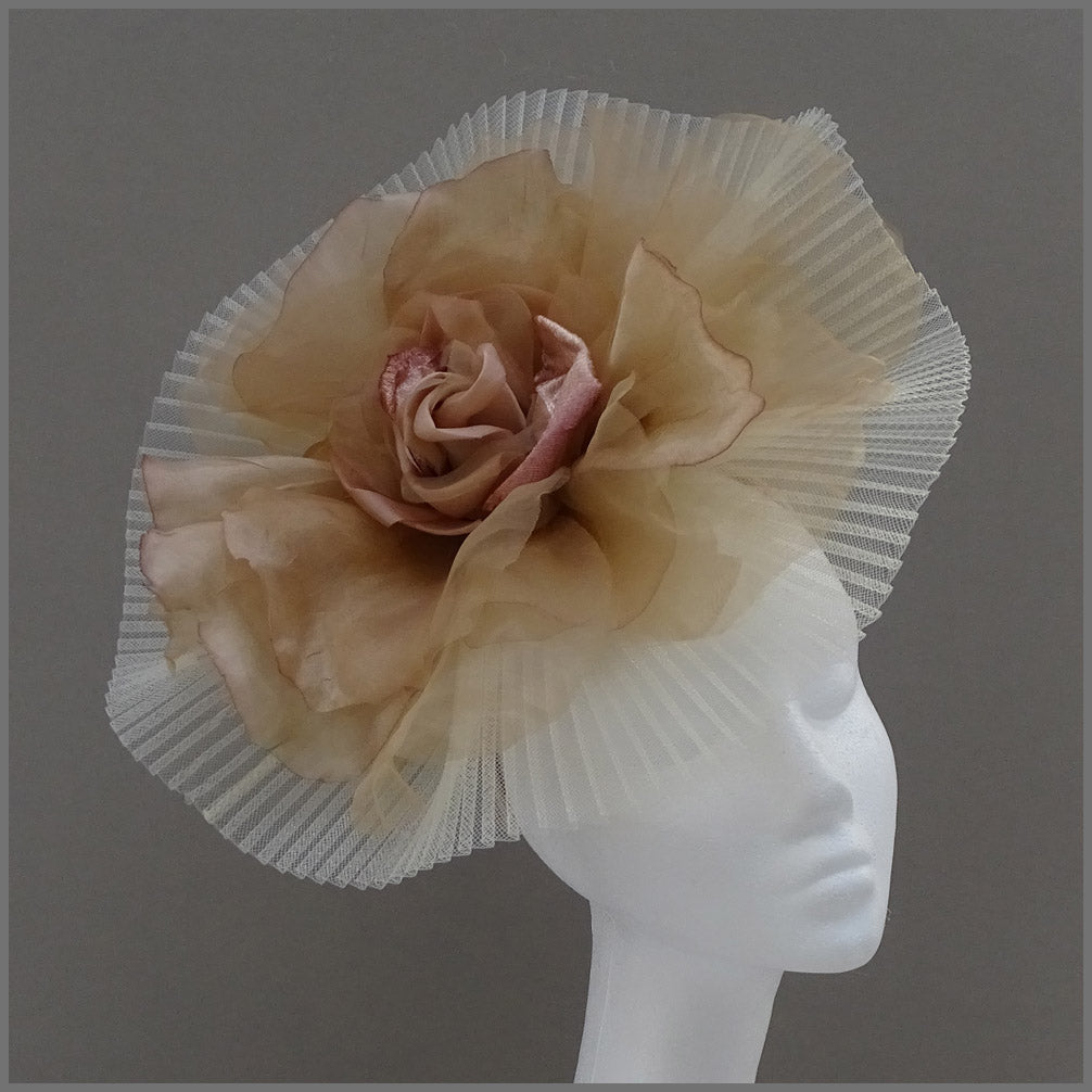 Stunning Large Flower Fascinator in Ivory & Champagne Gold
