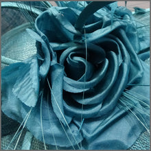 Load image into Gallery viewer, Teal Flower Hatinator with Feathers for Weddings