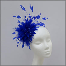Load image into Gallery viewer, Unique Full Feather Blue Formal Fascinator