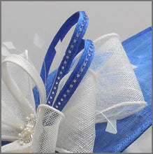 Load image into Gallery viewer, Wedding Disc Fascinator with Bow in Blue &amp; White 