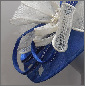 Wedding Disc Fascinator with Bow in Blue & White 