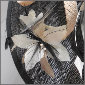 Black, White & Nude Feather Flower Hatinator for Wedding Guest