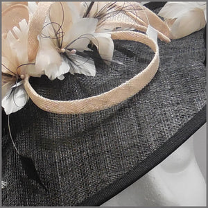 Black, White & Nude Sinamay Classic Hatinator for Wedding Guest