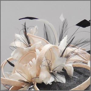 Black, White & Nude Feather Hatinator on Headband