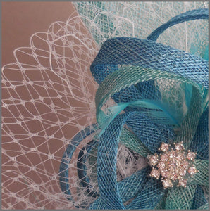 Wedding Guest Feather Fascinator in Aqua Blue