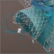 Load image into Gallery viewer, Wedding Guest Feather Fascinator in Aqua Blue